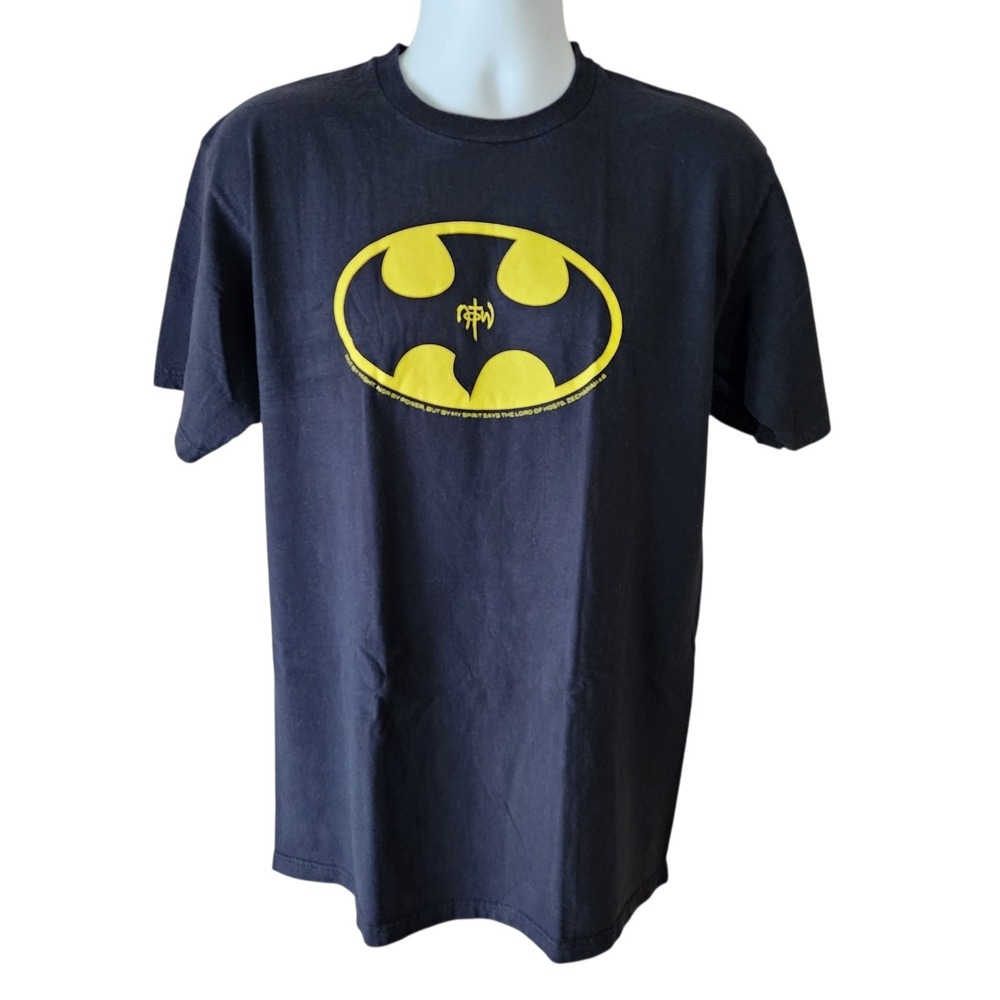 Vintage NOTW Batman Christian Graphic T-Shirt Men's Large Black Zechariah 4:6
